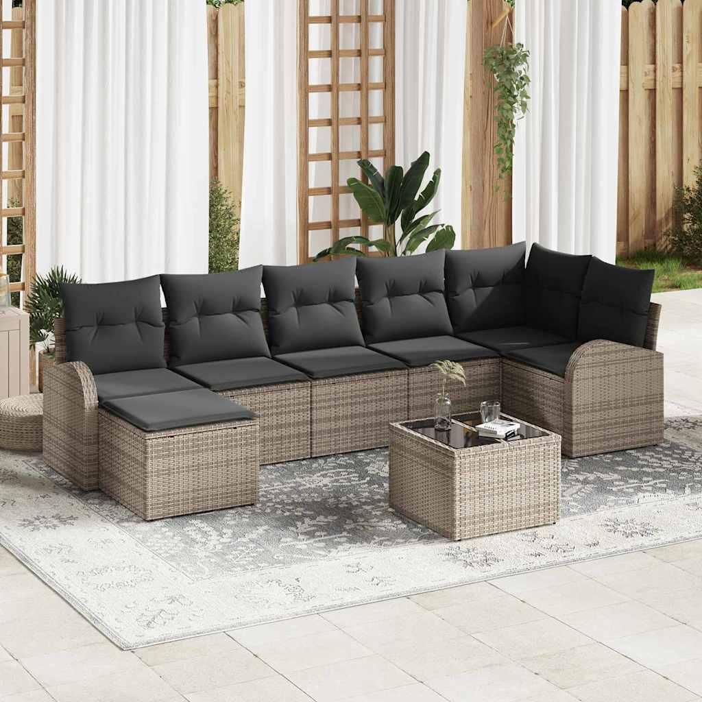 Sofa Sæt med pude med opbevaring 8 pcs Grå polyrattan