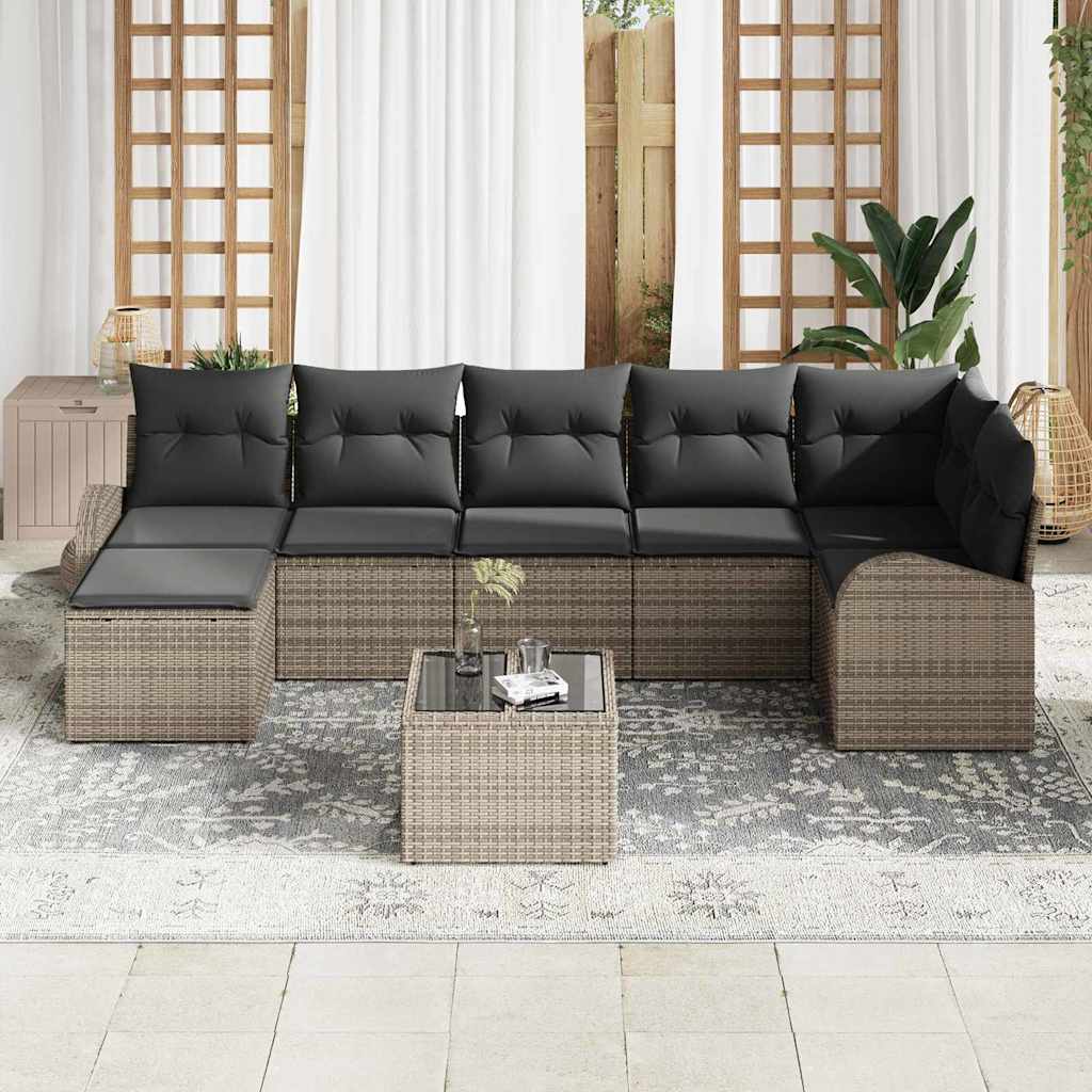 Sofa Sæt med pude med opbevaring 8 pcs Grå polyrattan