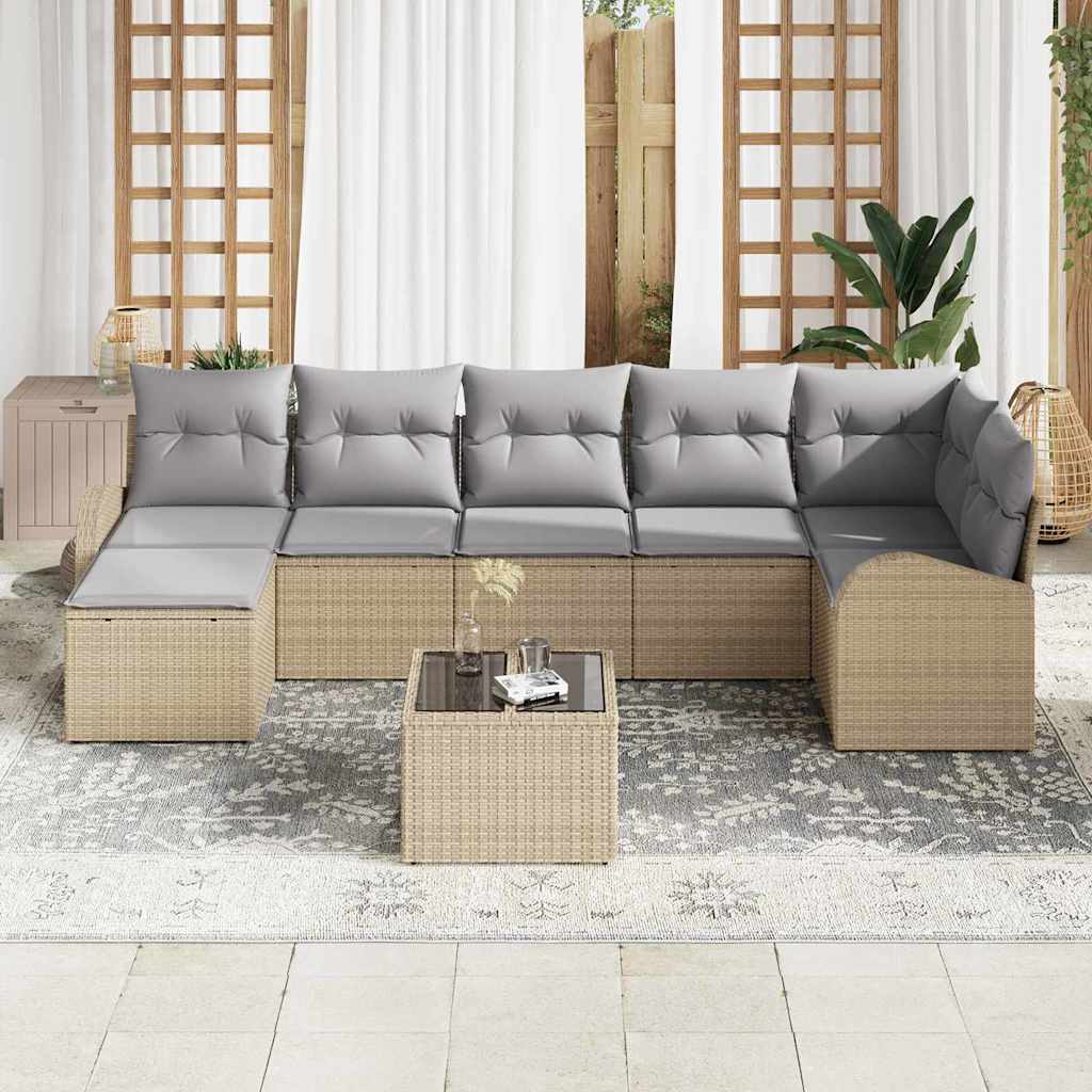 Sofa Sæt med pude med opbevaring 8 pcs Beige polyrattan