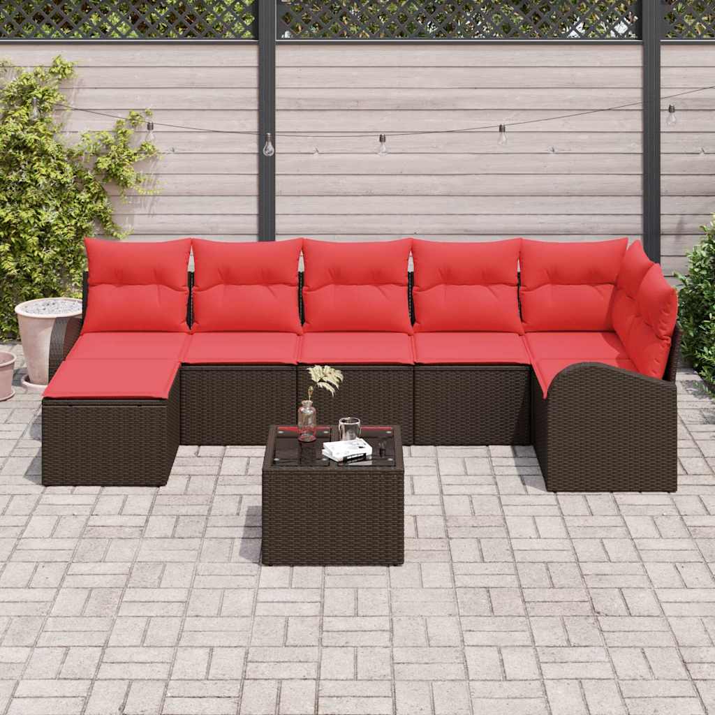 Sofa Sæt med pude med opbevaring 8 pcs Brun og Rød polyrattan