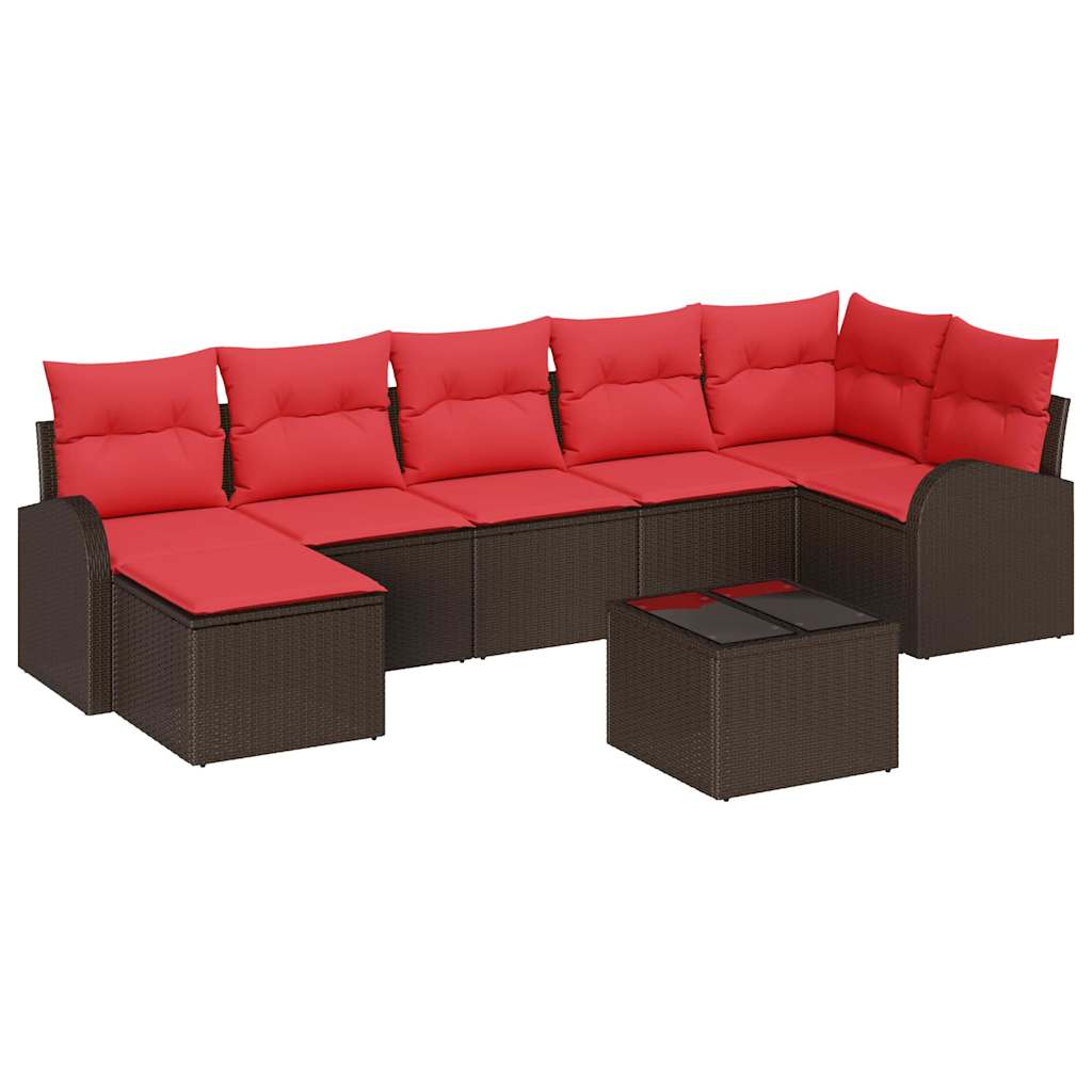 Sofa Sæt med pude med opbevaring 8 pcs Brun og Rød polyrattan