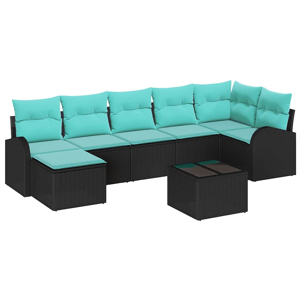 Sofa Sæt med pude 8 pcs Sort og turkis polyrattan