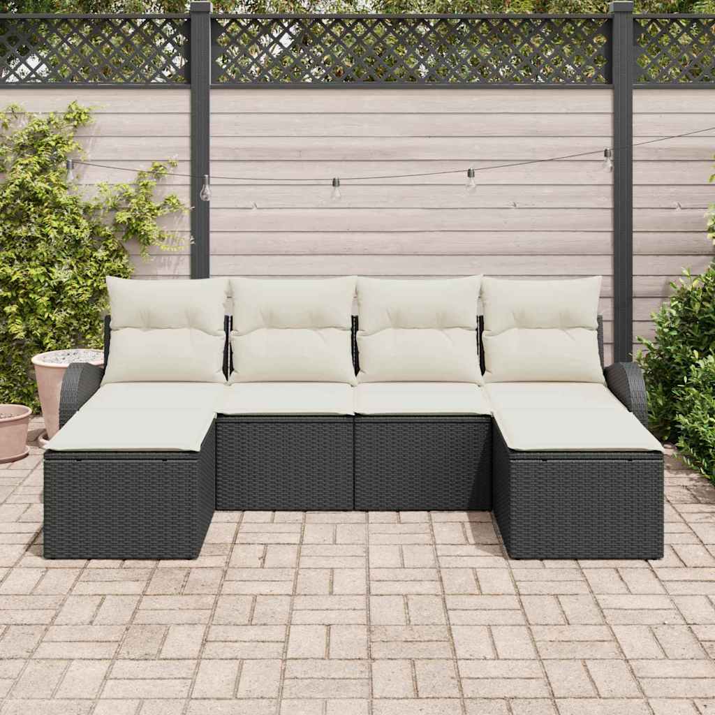 Sofa Sæt med pude med opbevaring 6 pcs Sort og Hvid polyrattan