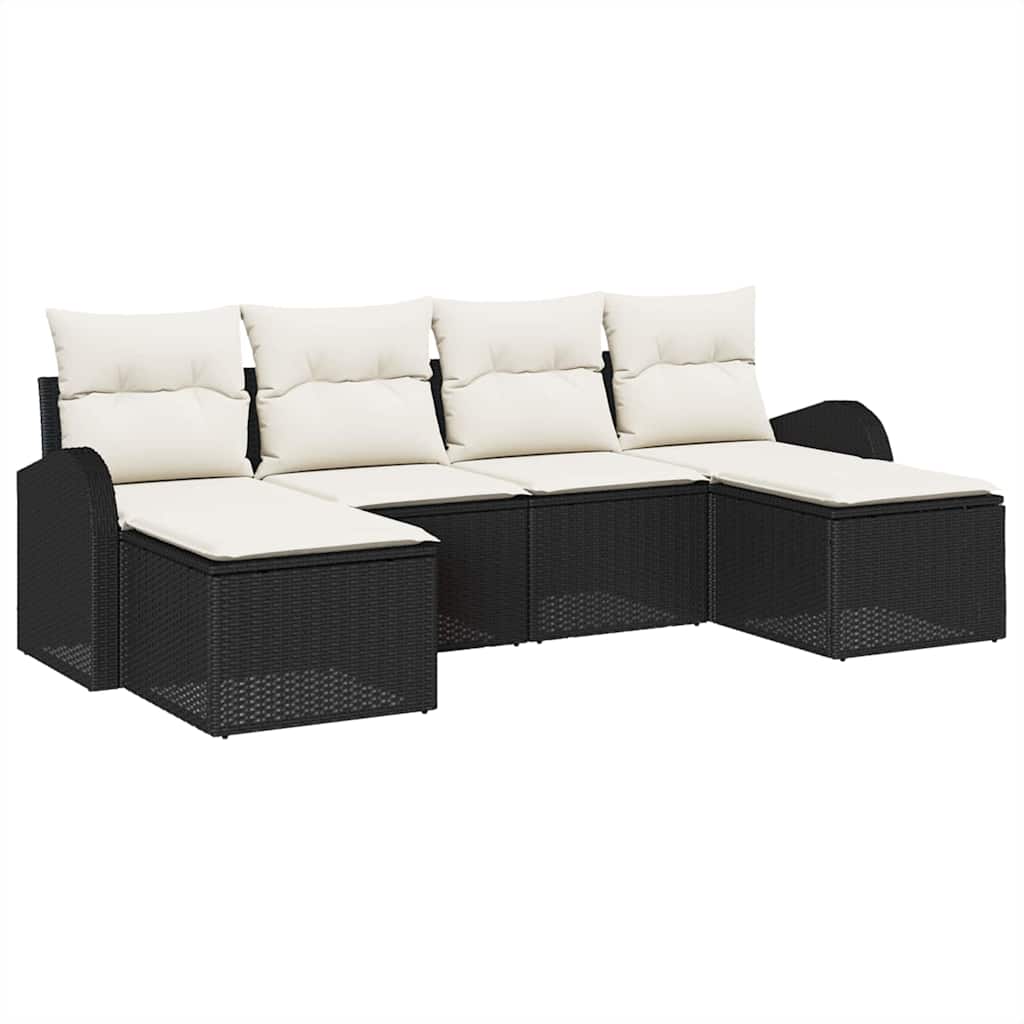 Sofa Sæt med pude med opbevaring 6 pcs Sort og Hvid polyrattan