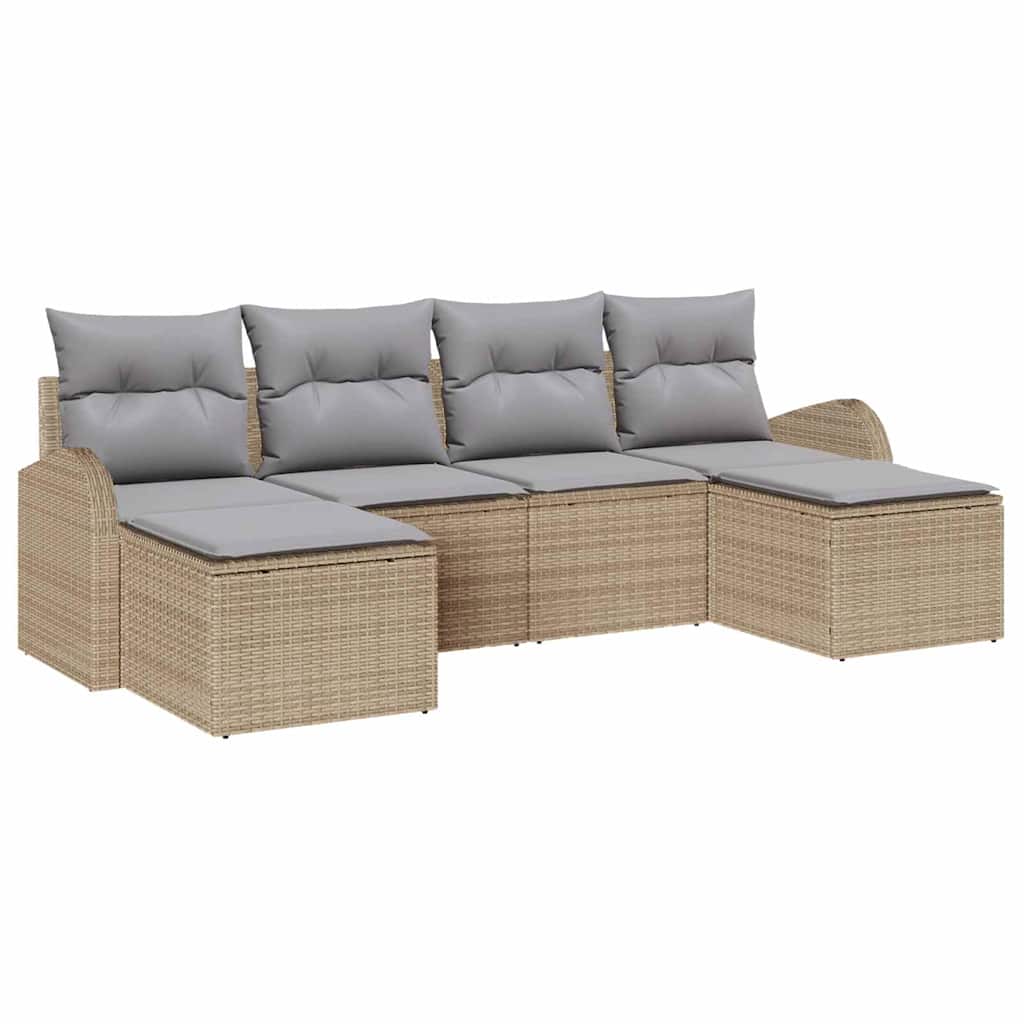 Sofa Sæt med pude 6 pcs Beige og lysegrå polyrattan