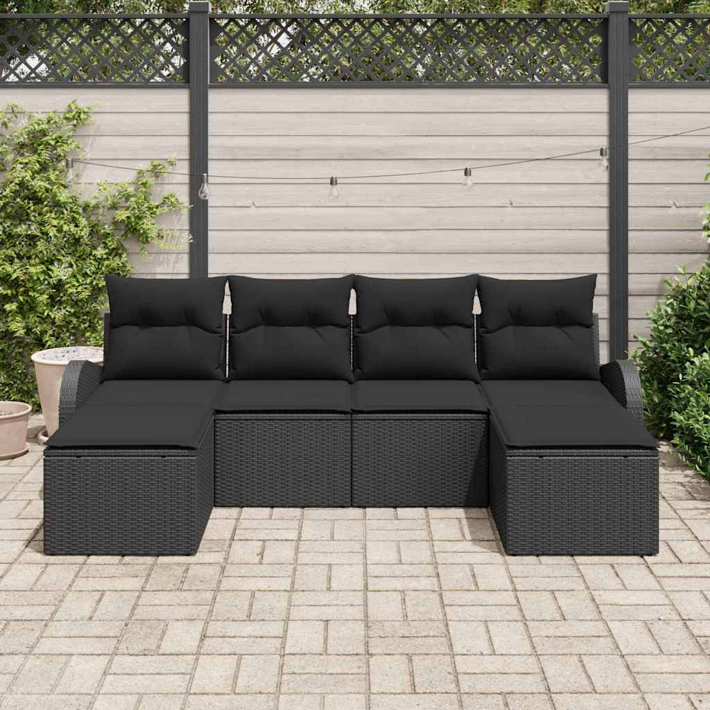 Sofa Sæt med pude med opbevaring 6 pcs Sort polyrattan