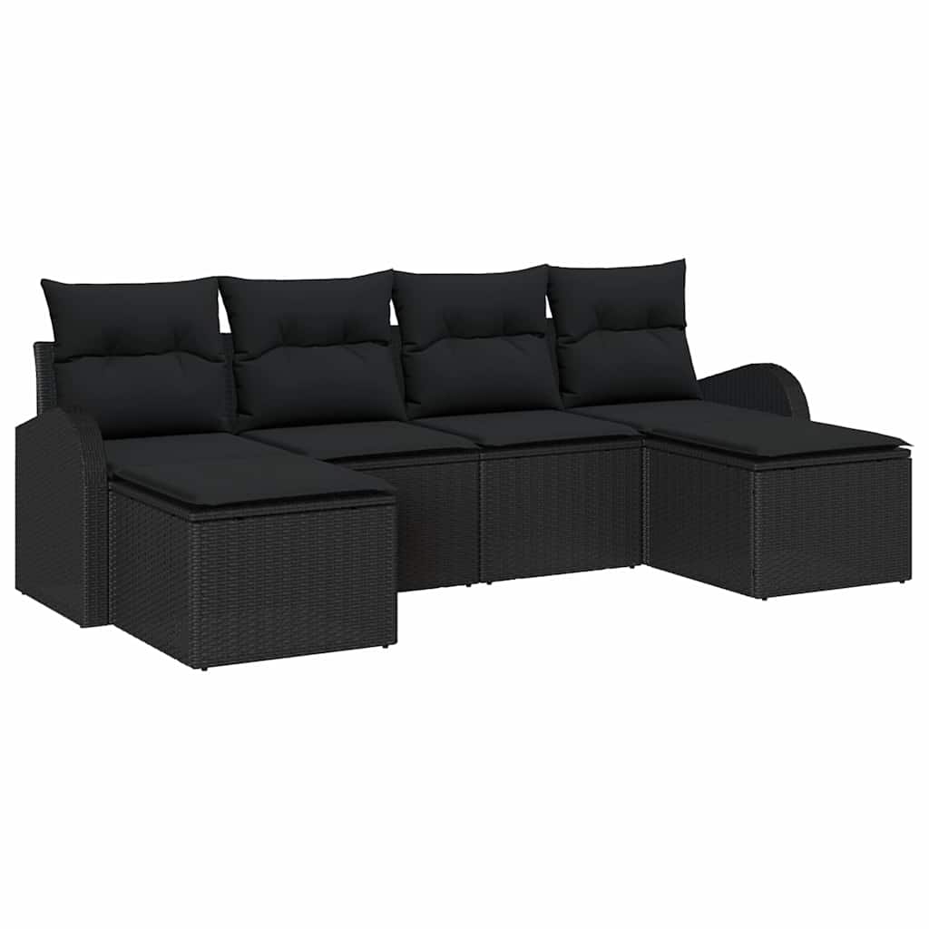 Sofa Sæt med pude med opbevaring 6 pcs Sort polyrattan