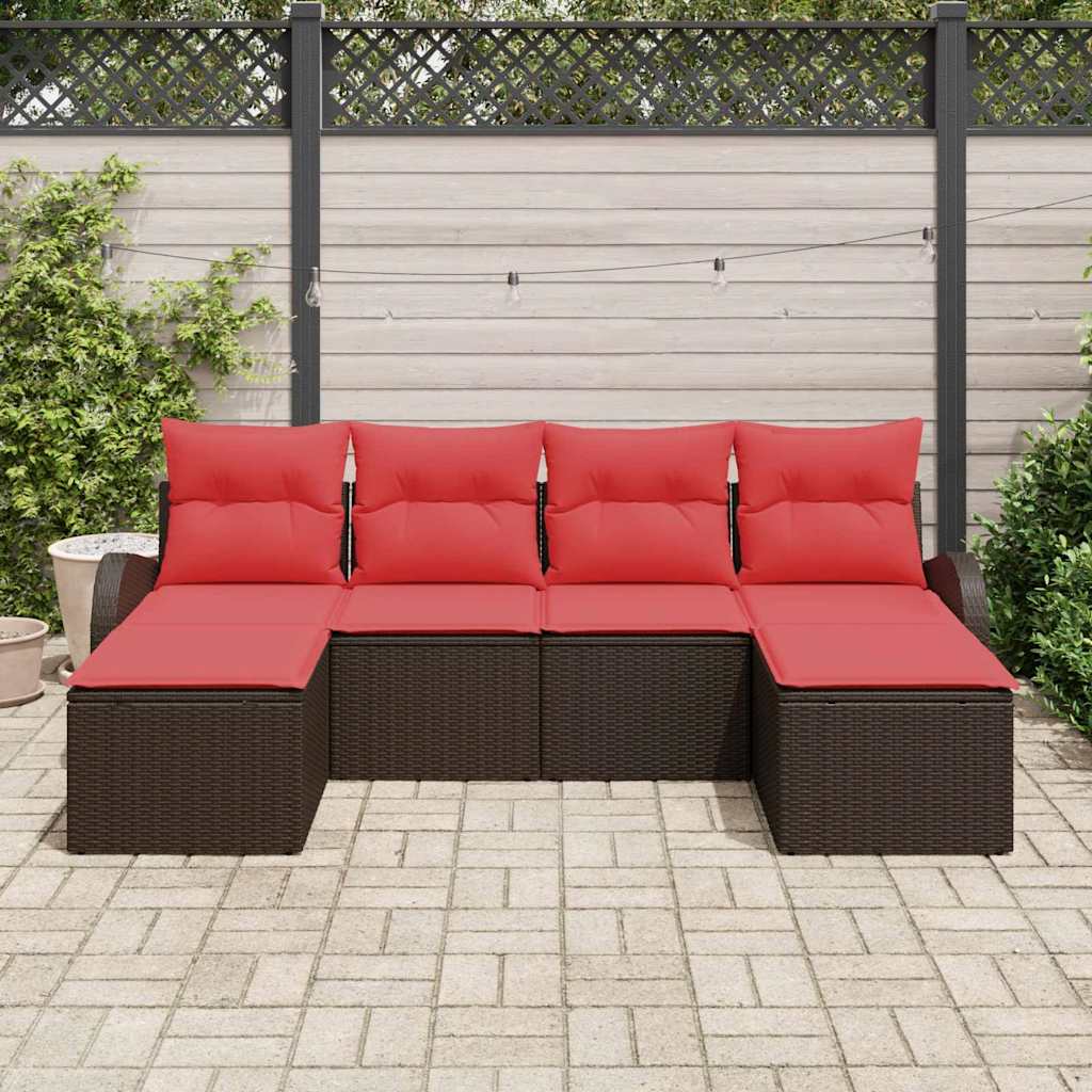 Sofa Sæt med pude med opbevaring 6 pcs Brun og Rød polyrattan