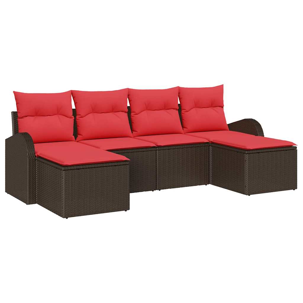 Sofa Sæt med pude med opbevaring 6 pcs Brun og Rød polyrattan