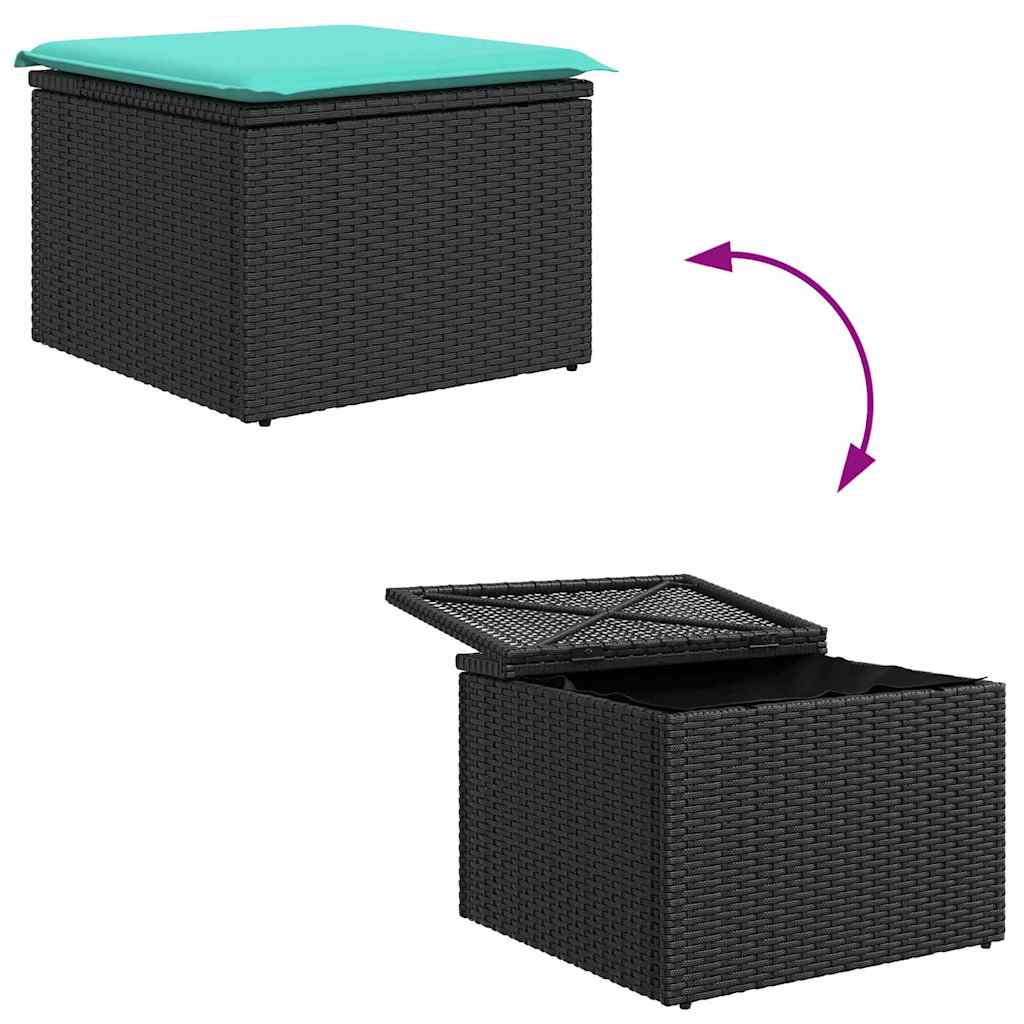 Sofa Sæt med pude 6 pcs Sort og turkis polyrattan