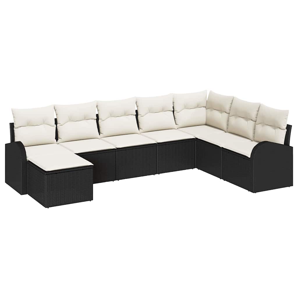 Sofa Sæt med pude med opbevaring 8 pcs Sort og Hvid polyrattan