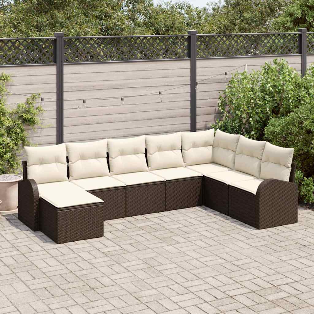 Sofa Sæt med pude med opbevaring 8 pcs Brun og hvid polyrattan