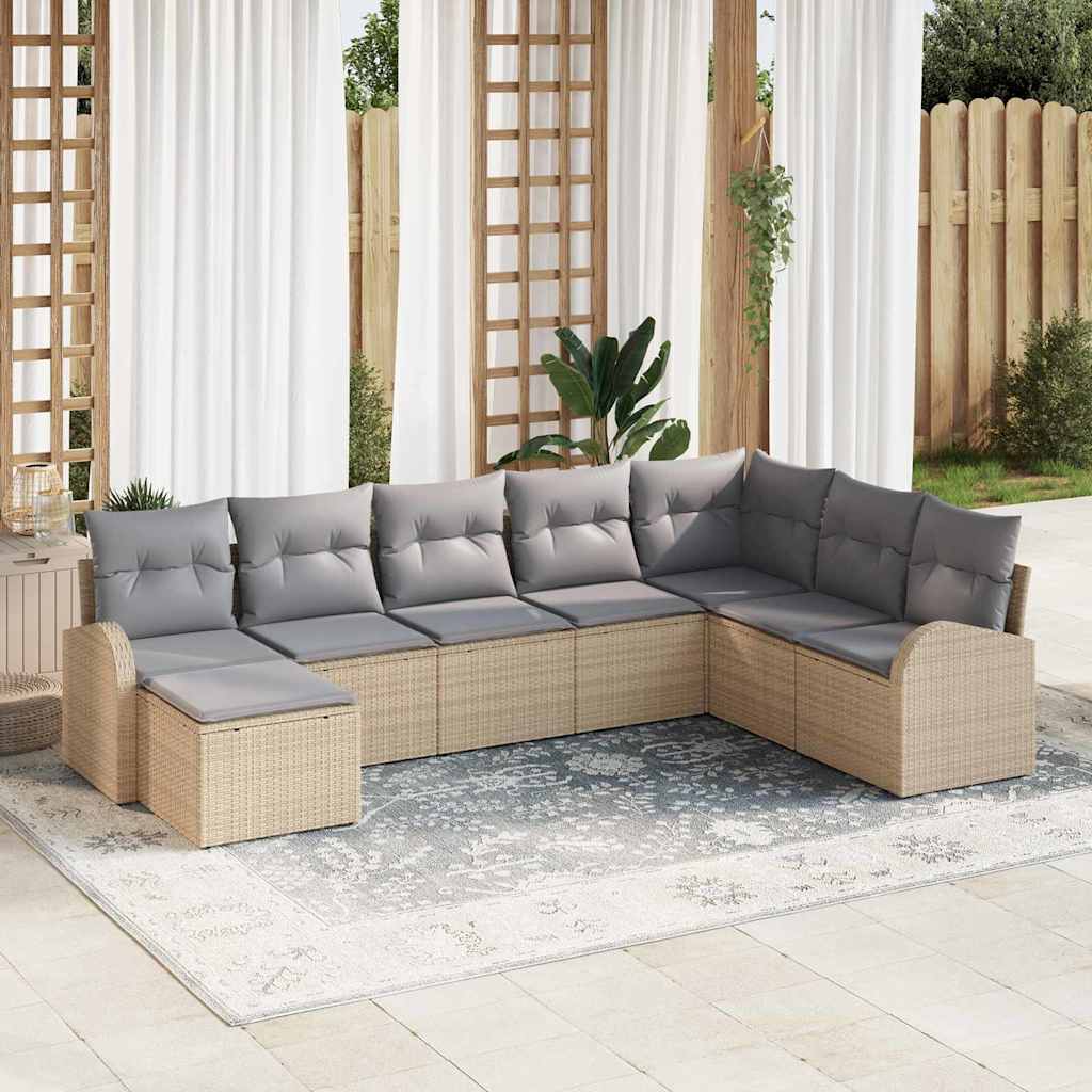 Sofa Sæt med pude 8 pcs Beige og lysegrå polyrattan
