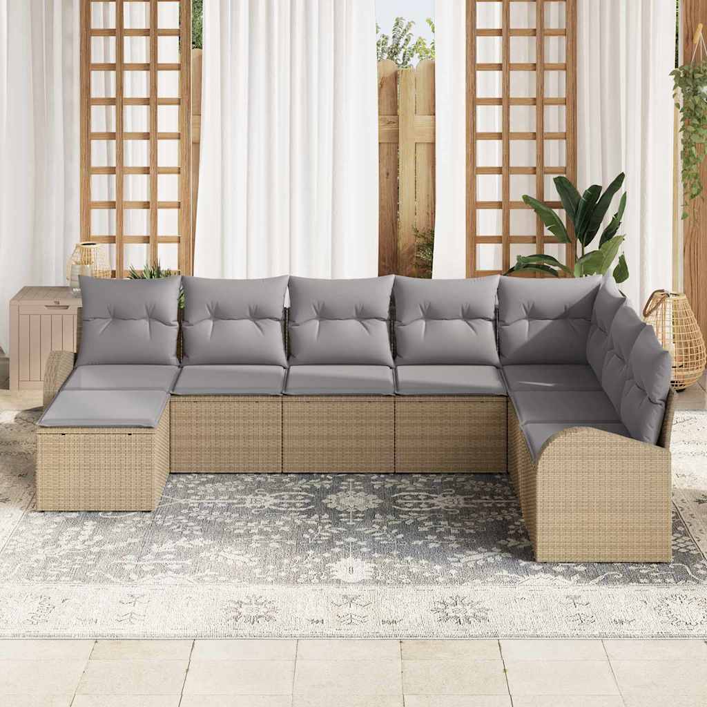 Sofa Sæt med pude 8 pcs Beige og lysegrå polyrattan