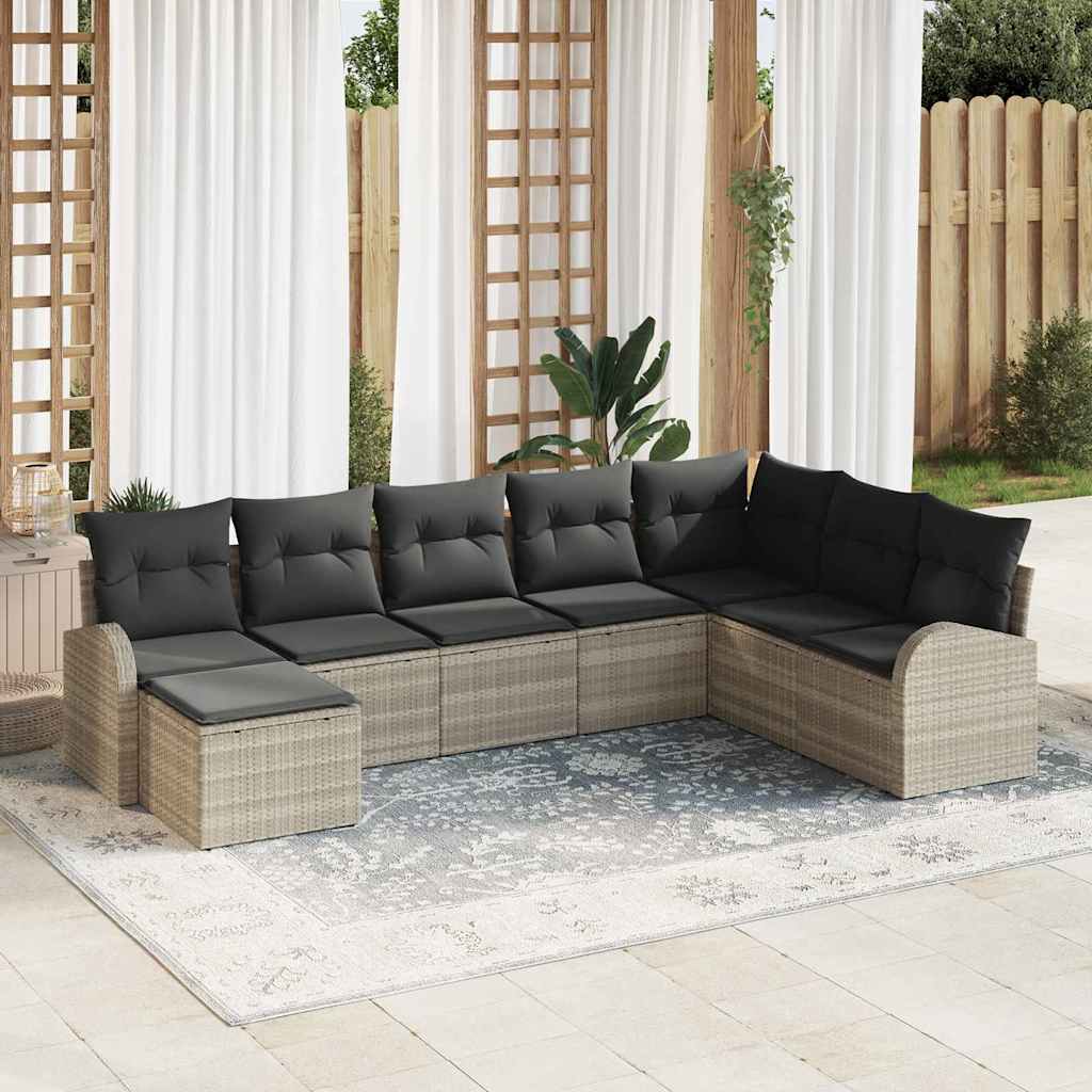 Sofa Sæt med pude med opbevaring 8 pcs Lysegrå polyrattan