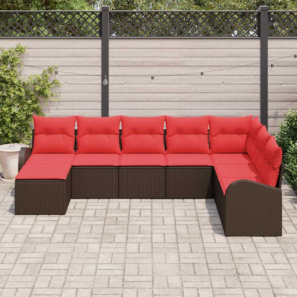 Sofa Sæt med pude med opbevaring 8 pcs Brun og Rød polyrattan