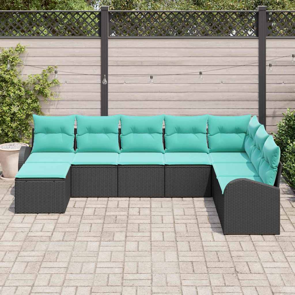 Sofa Sæt med pude 8 pcs Sort og turkis polyrattan