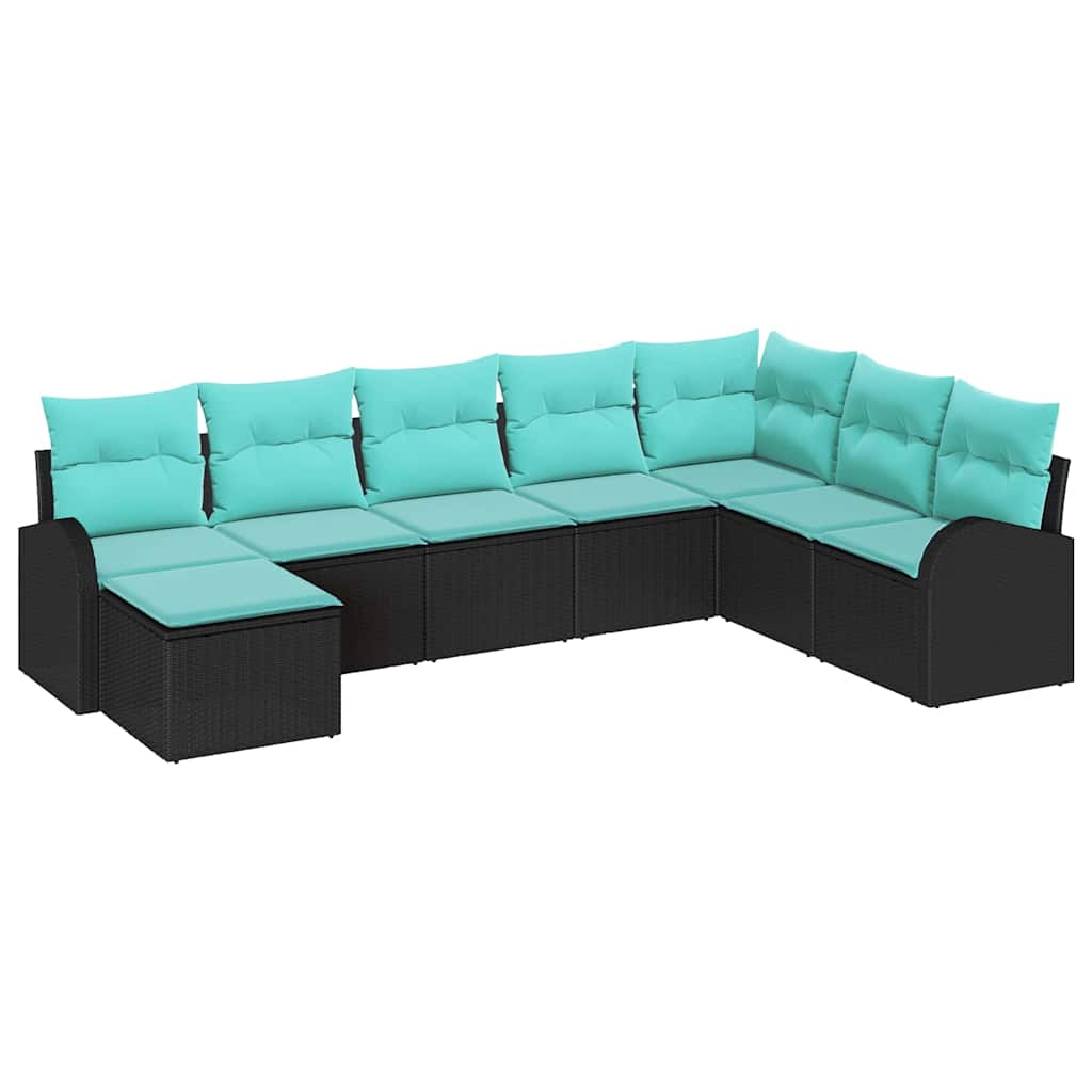 Sofa Sæt med pude 8 pcs Sort og turkis polyrattan