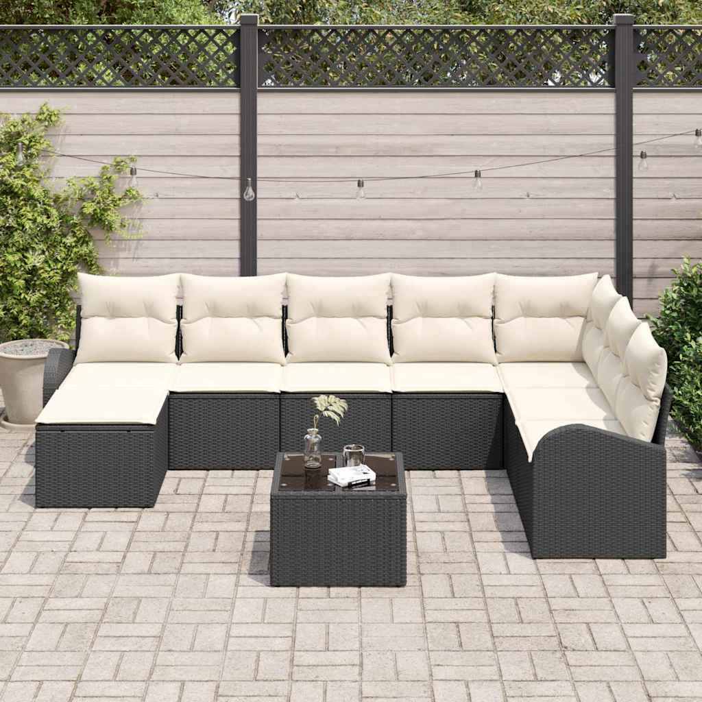 Sofa Sæt med pude med opbevaring 9 pcs Sort og Hvid polyrattan