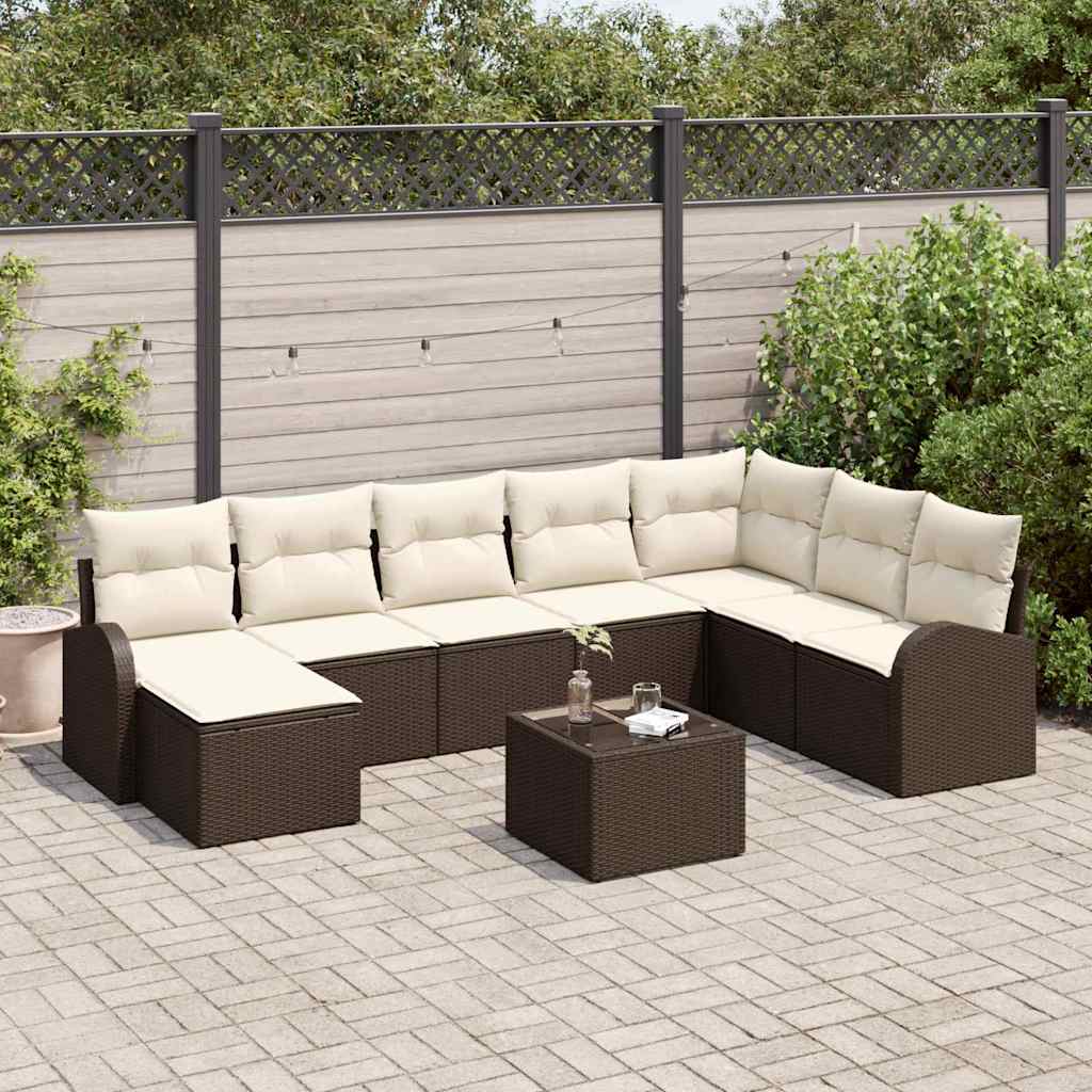 Sofa Sæt med pude med opbevaring 9 pcs Brun og hvid polyrattan