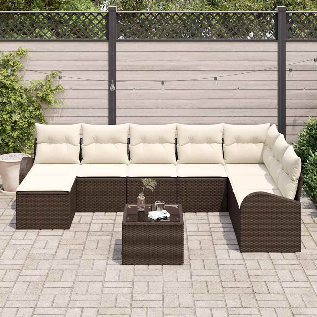 Sofa Sæt med pude med opbevaring 9 pcs Brun og hvid polyrattan