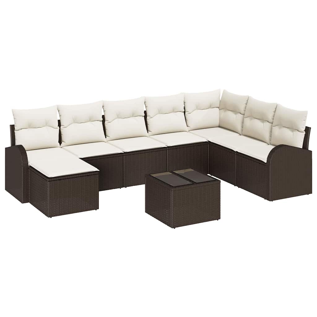 Sofa Sæt med pude med opbevaring 9 pcs Brun og hvid polyrattan
