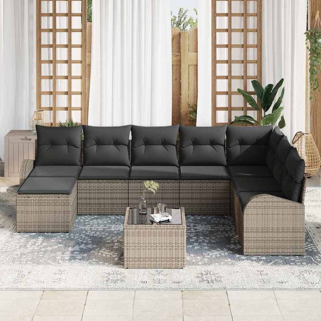 Sofa Sæt 9 stk. Grå polyrattan