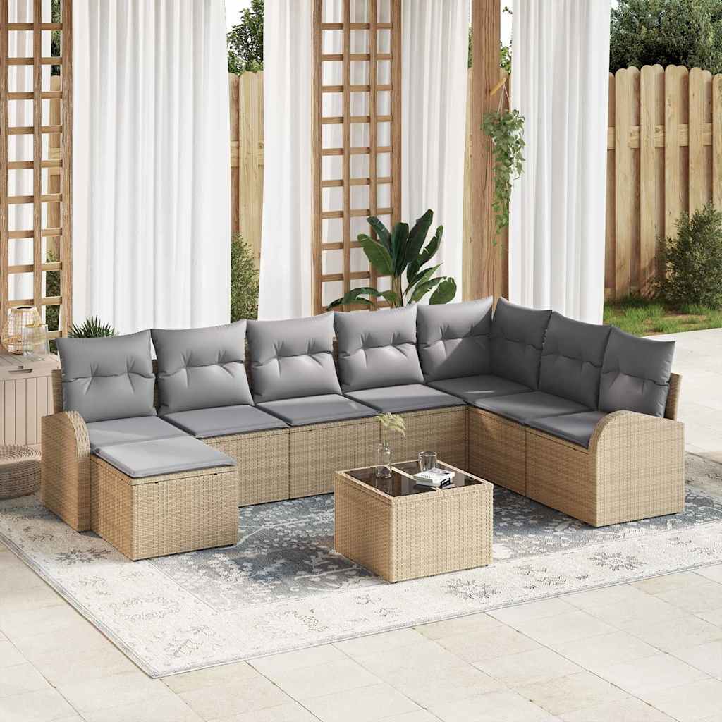 Sofa Sæt med pude 9 pcs Beige og lysegrå polyrattan