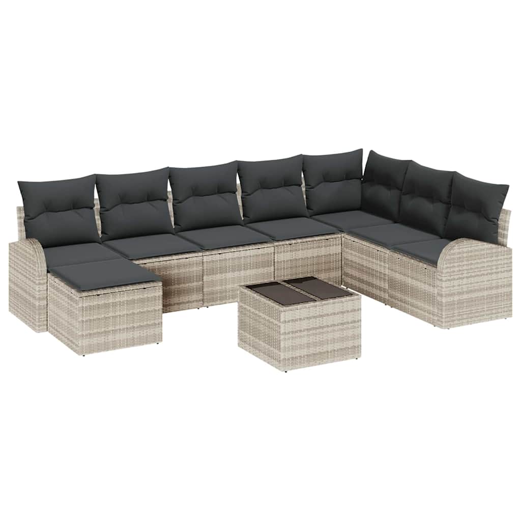 Sofa Sæt 9 stk. Lysegrå polyrattan