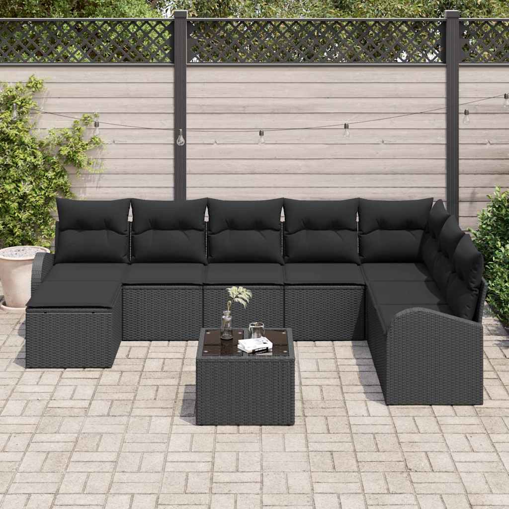 Sofa Sæt med pude med opbevaring 9 pcs Sort polyrattan