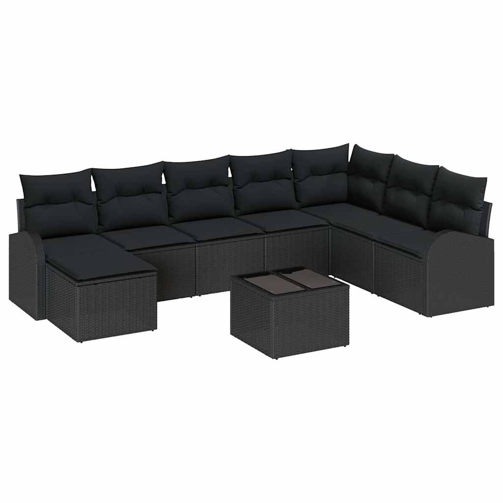 Sofa Sæt med pude med opbevaring 9 pcs Sort polyrattan
