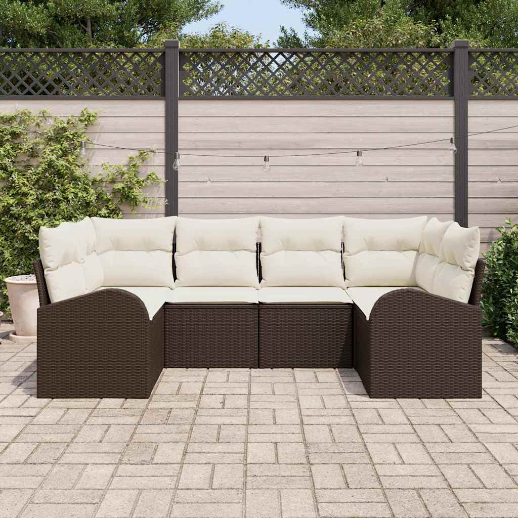 Havesofa Sæt med pude 6 pcs Brun og hvid polyrattan