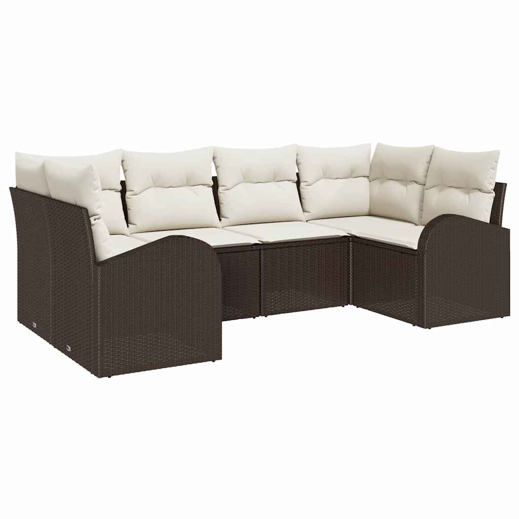Havesofa Sæt med pude 6 pcs Brun og hvid polyrattan