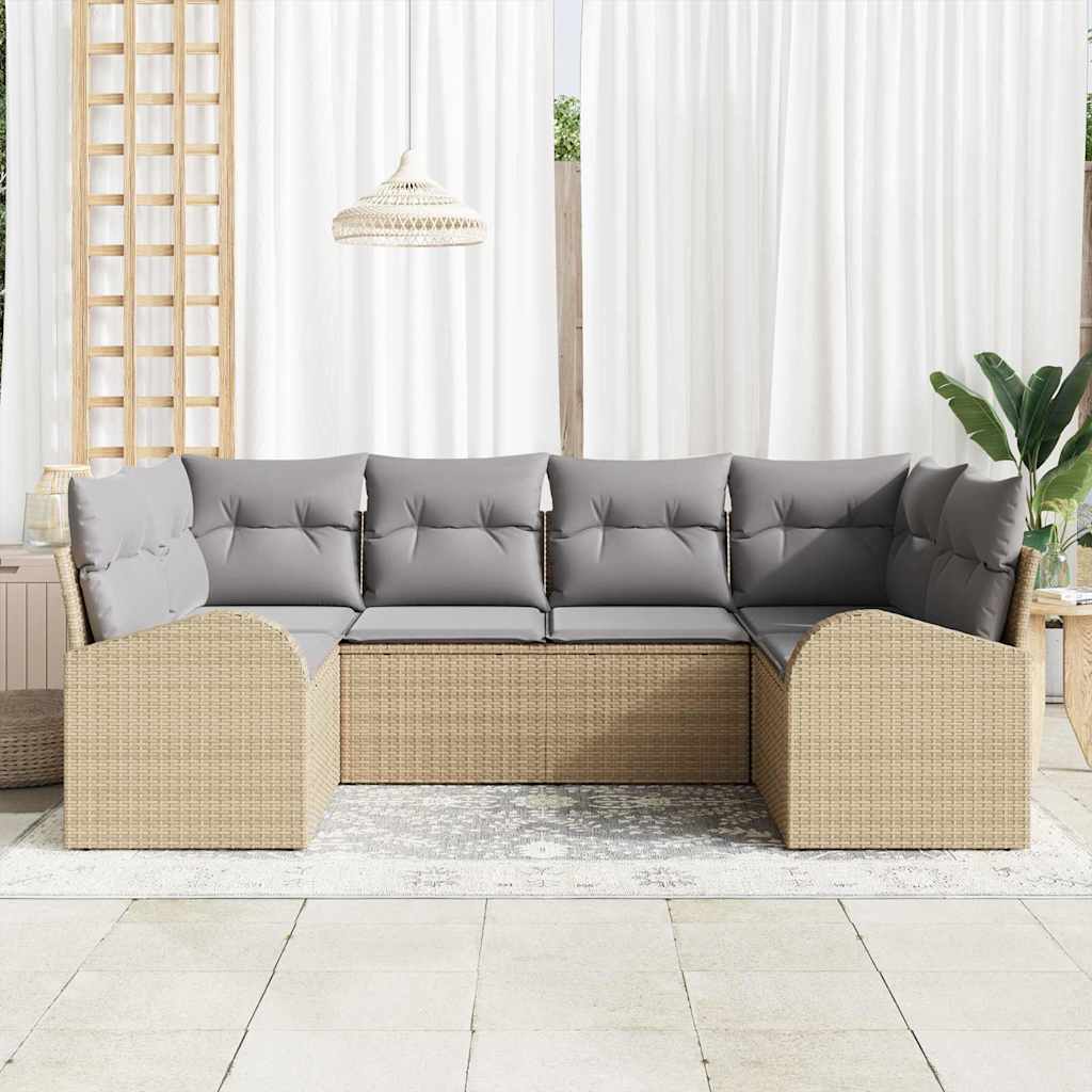 Havesofa Sæt med pude 6 pcs Beige og lys grå polyrattan
