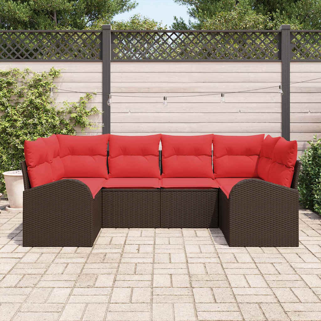Havesofa Sæt 6 stk. Brun og Rød polyrattan