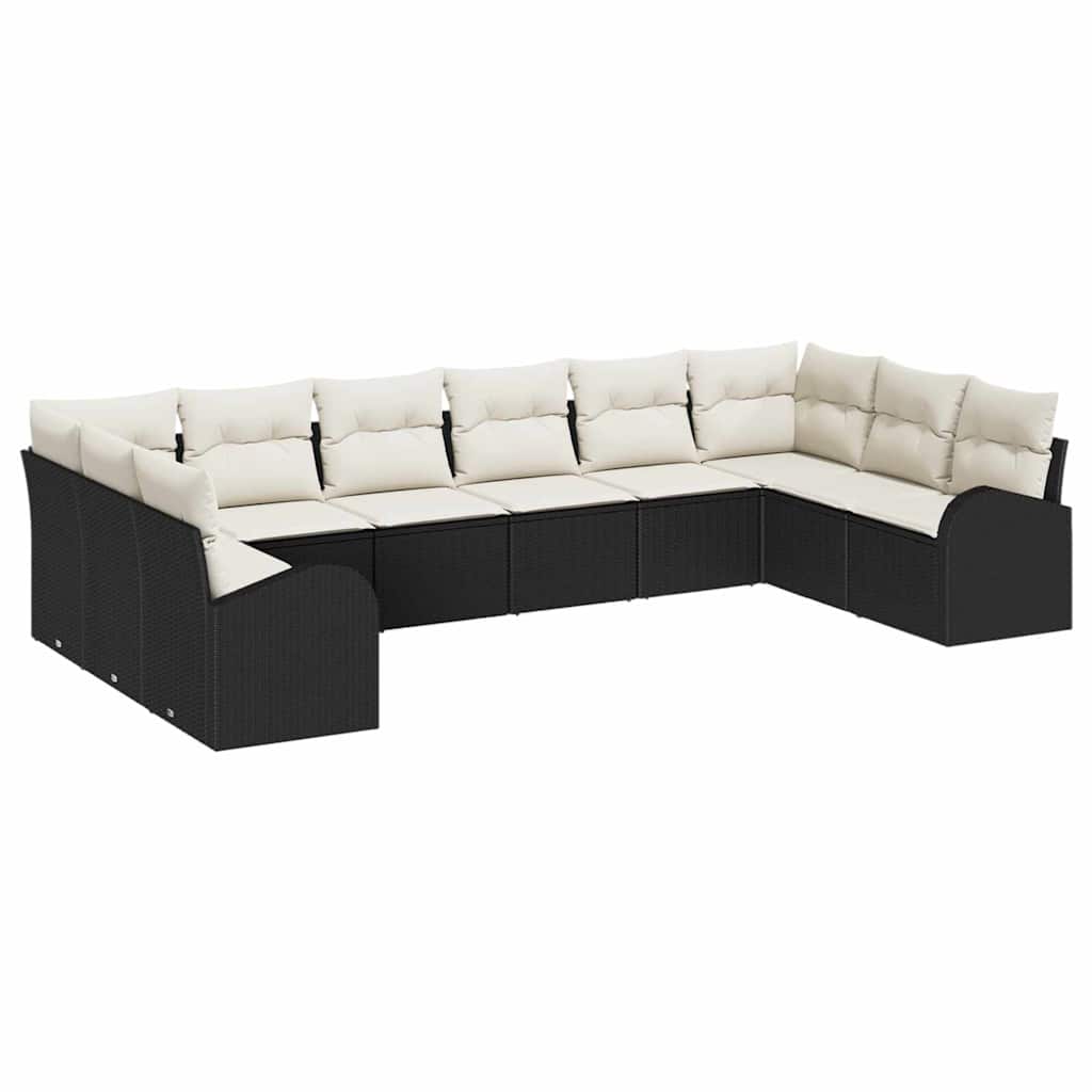 Havesofa Sæt med pude 10 pcs Sort og Hvid polyrattan