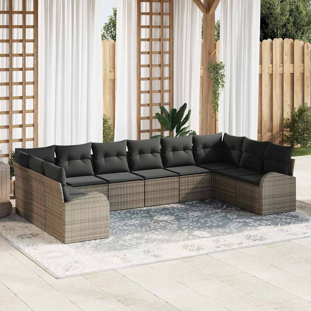 Havesofa Sæt med pude med opbevaring 10 pcs Grå polyrattan