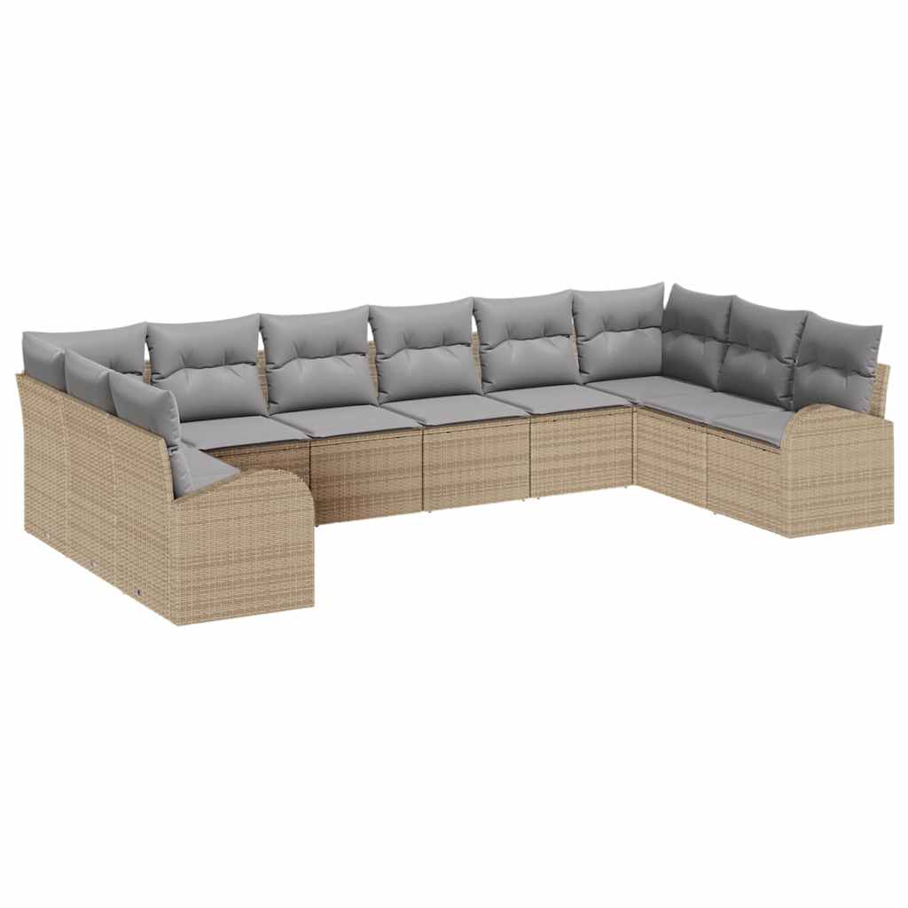 Havesofa Sæt 10 stk. Beige og lys grå polyrattan