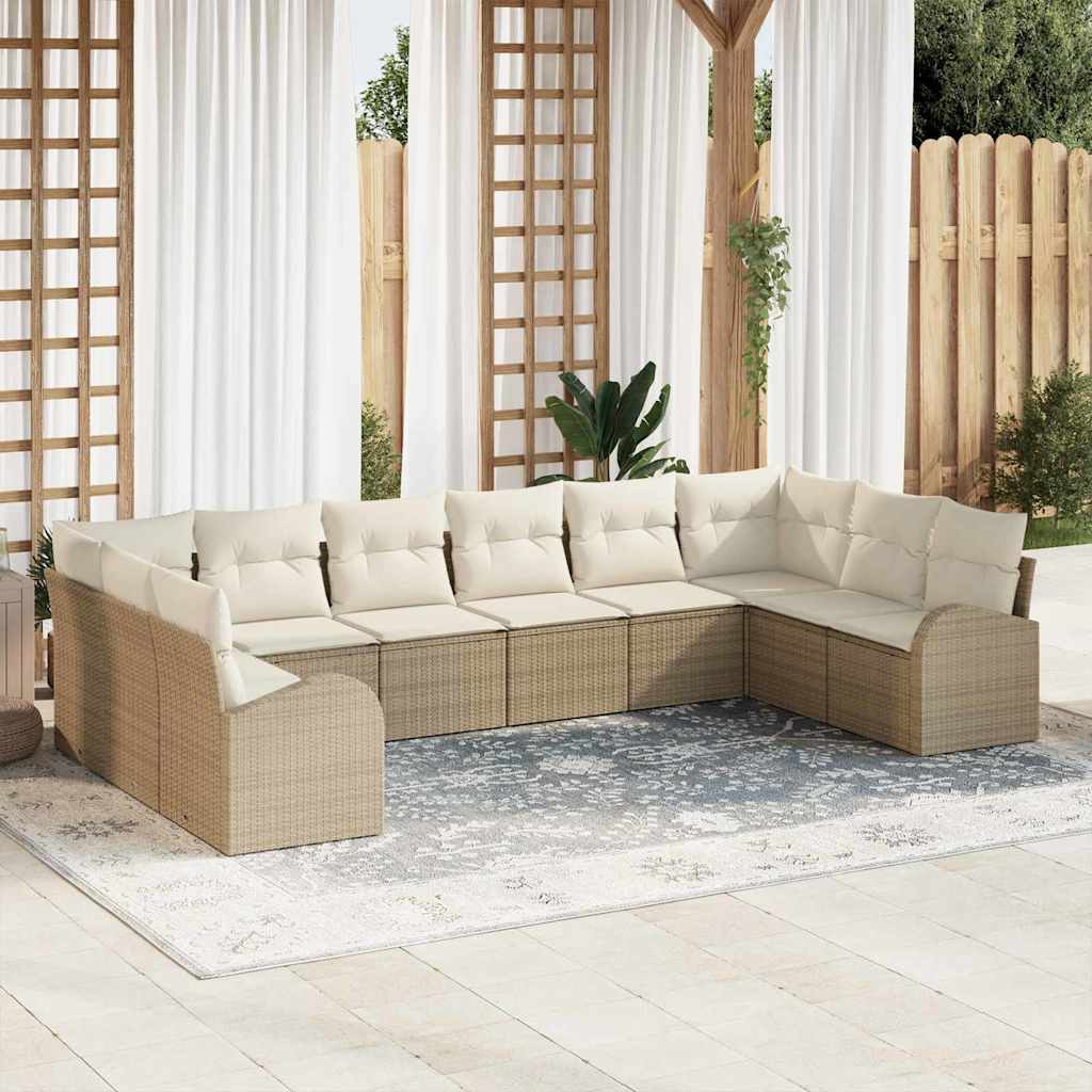 Havesofa Sæt med pude 10 pcs Beige og hvid polyrattan