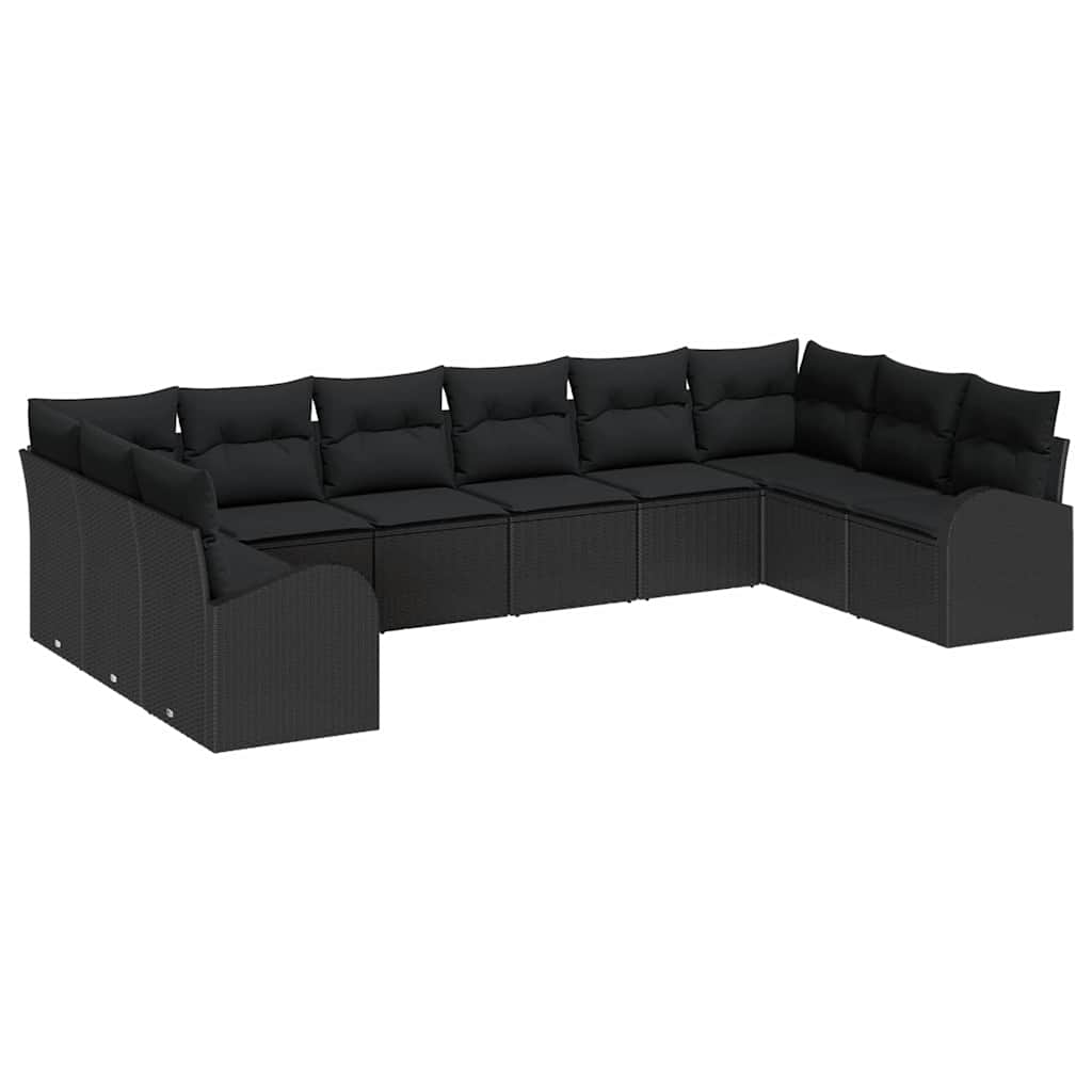 Havesofa Sæt med pude med opbevaring 10 pcs Sort polyrattan