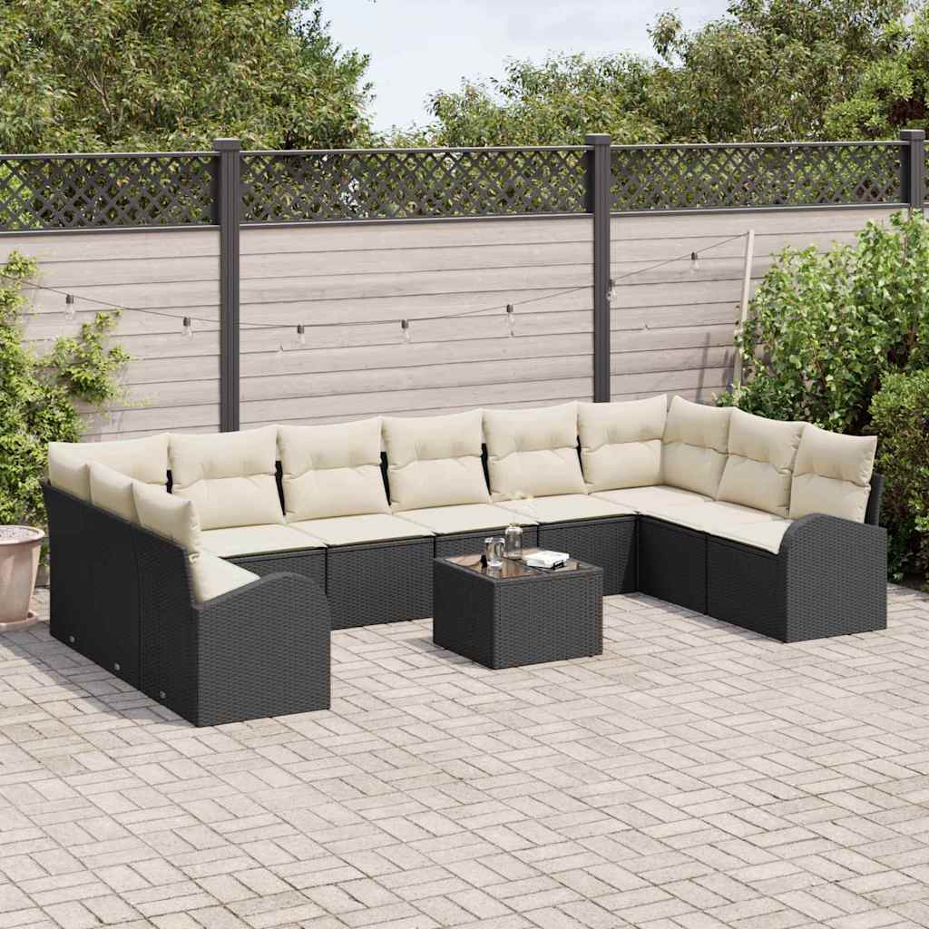 Havesofa Sæt med pude 11 pcs Brun og Creme polyrattan