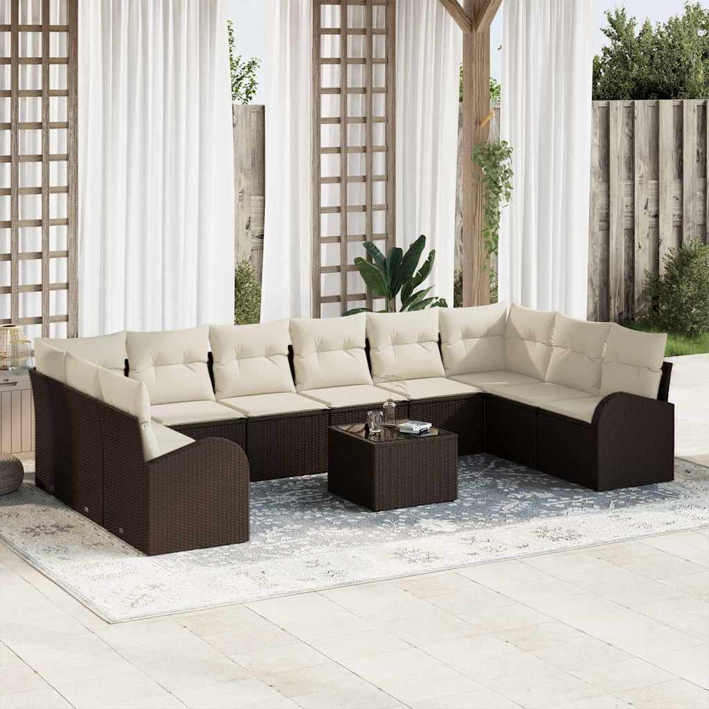 Havesofa Sæt med pude 11 pcs Brun og Creme polyrattan
