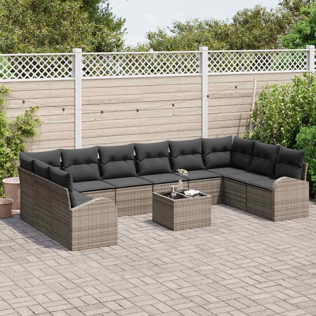 Havesofa Sæt med pude med opbevaring 11 pcs Lysegrå polyrattan
