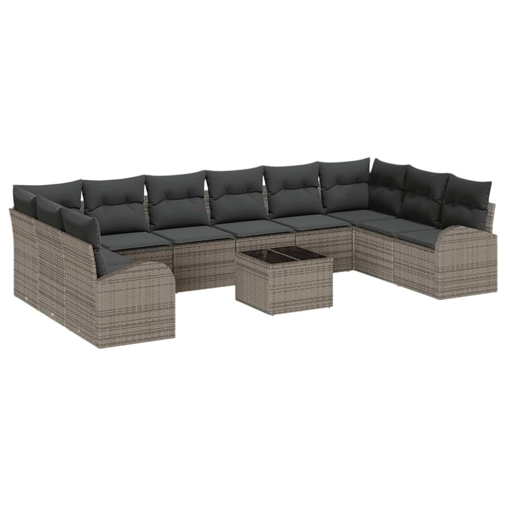 Havesofa Sæt med pude med opbevaring 11 pcs Lysegrå polyrattan