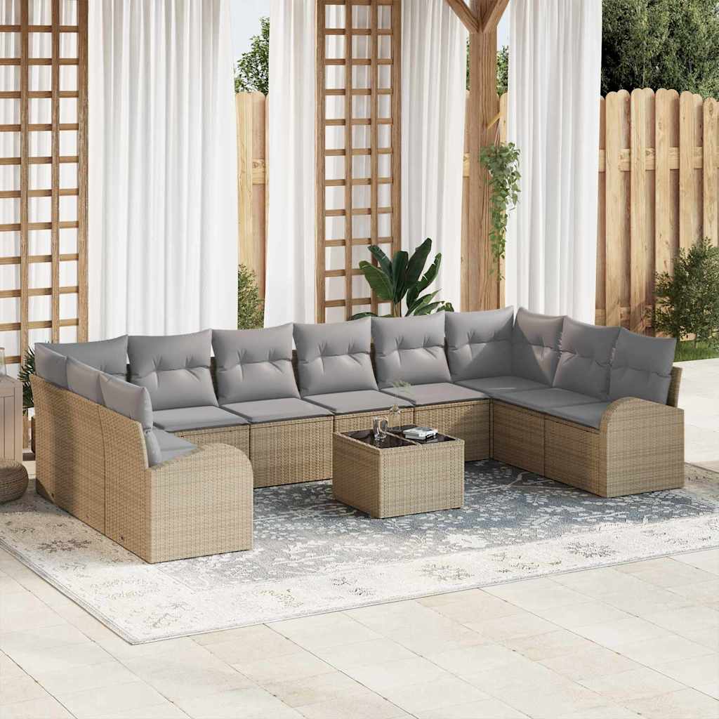 Havesofa Sæt med pude 11 pcs Beige og lys grå polyrattan