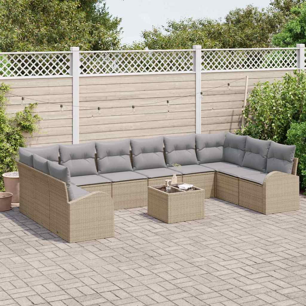 Havesofa Sæt med pude 11 pcs Beige og lys grå polyrattan