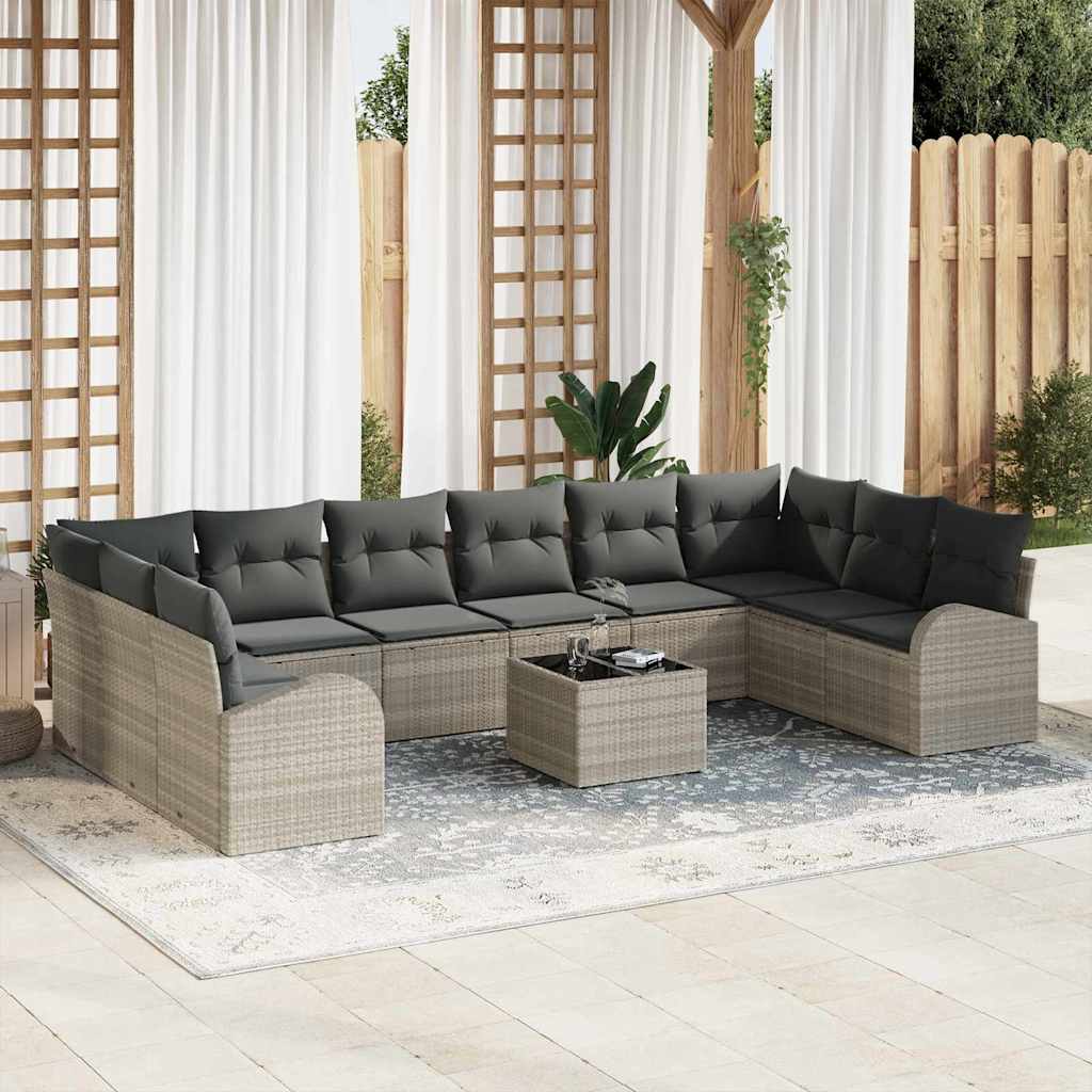 Havesofa Sæt med pude med opbevaring 11 pcs Lysegrå polyrattan