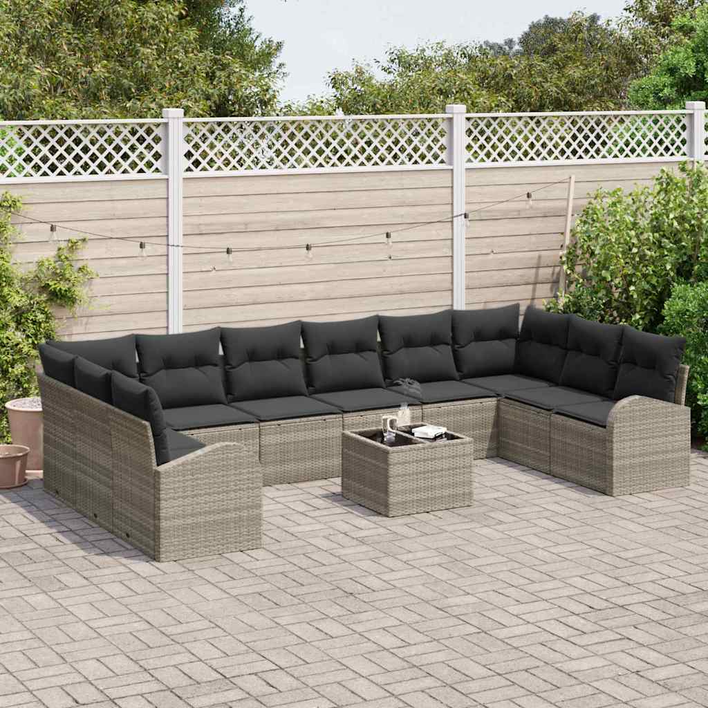 Havesofa Sæt med pude med opbevaring 11 pcs Lysegrå polyrattan