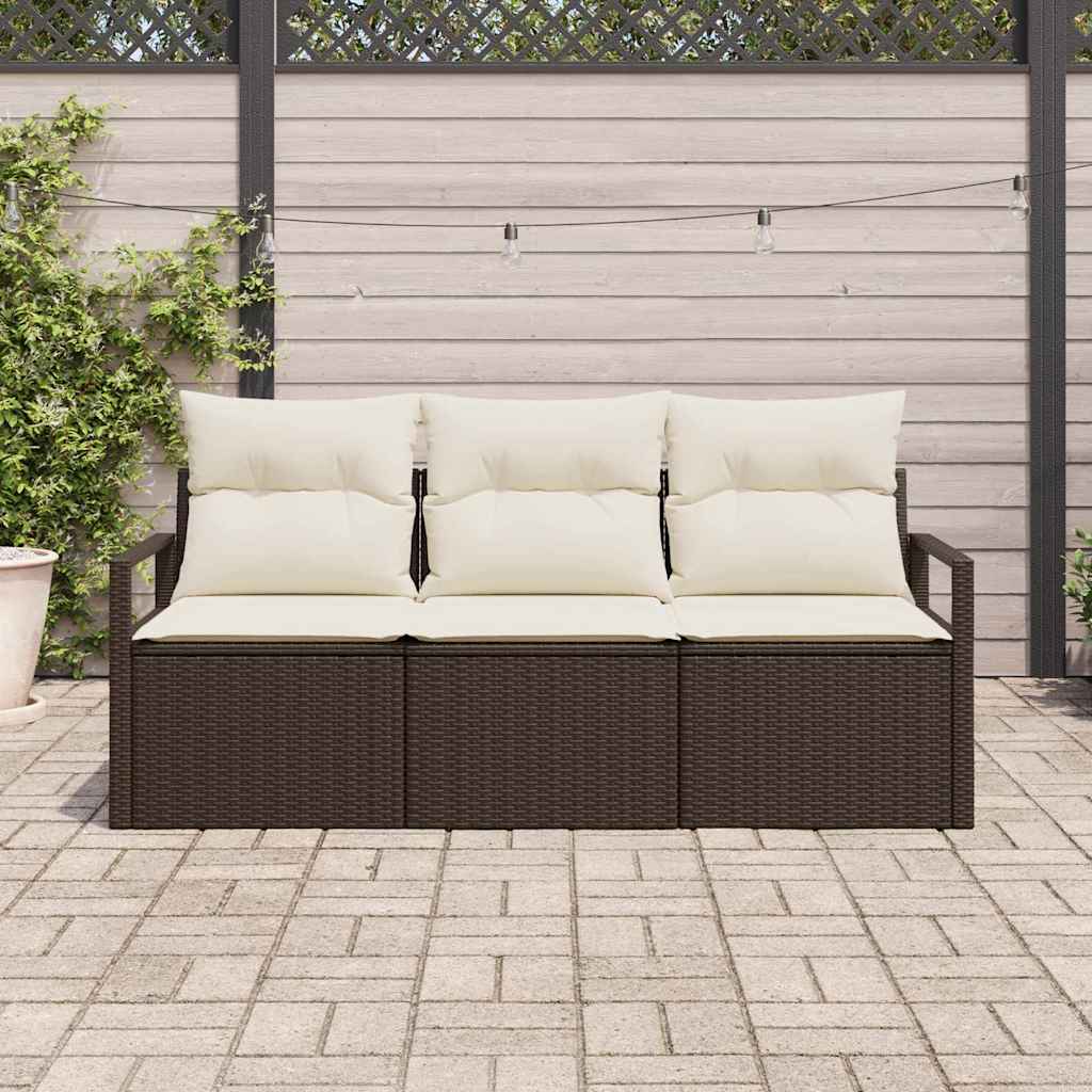 Havesofa Sæt med pude 3 pcs Brun og hvid polyrattan