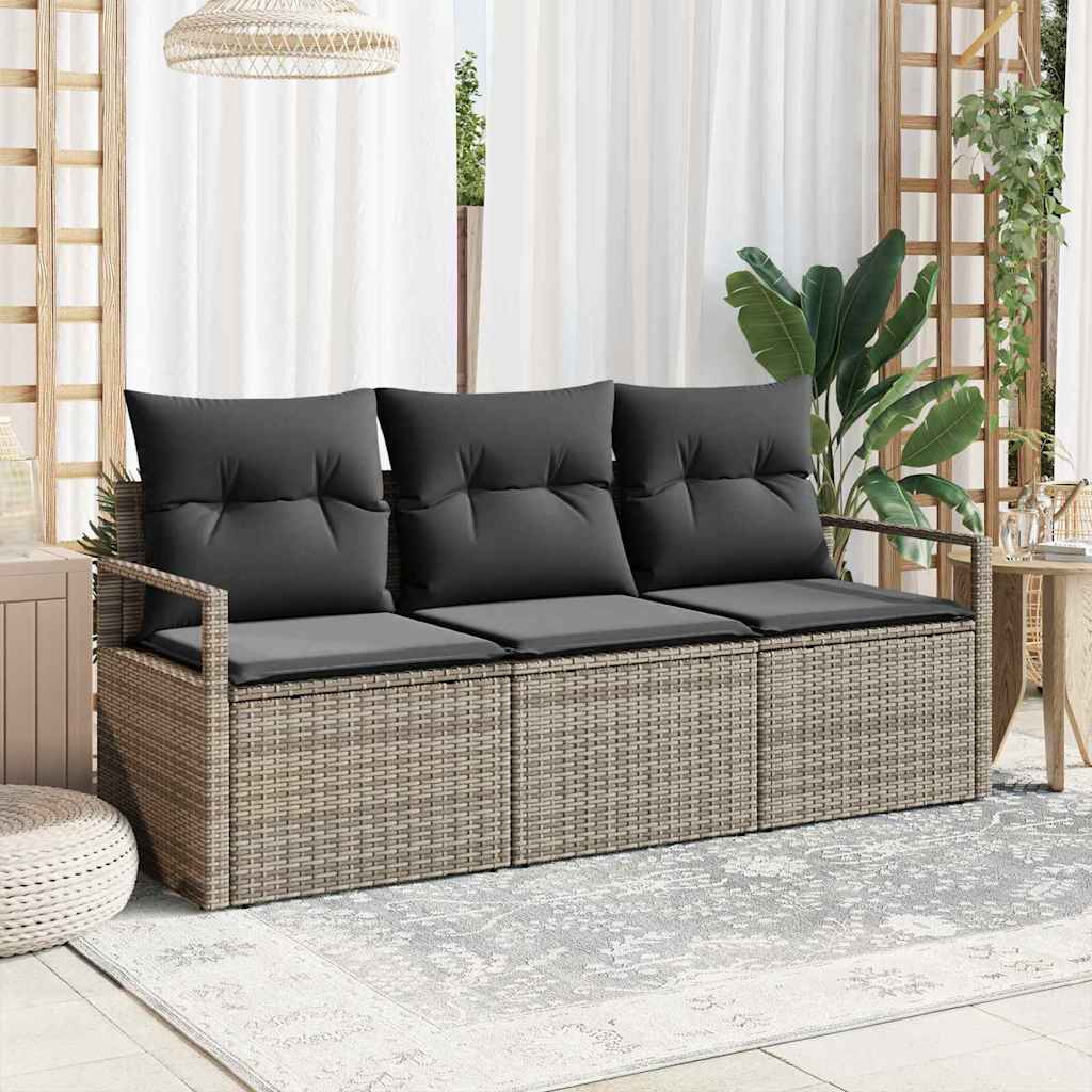 Havesofa Sæt med pude med opbevaring 3 pcs Grå polyrattan
